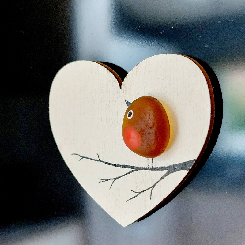 Sea Glass Robin Heart Decoration