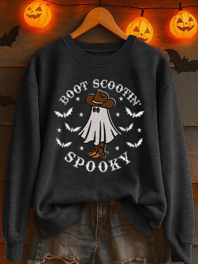 🔥Buy 3 Get 10% Off🔥Women'S Casual Halloween Boot Scoot Spooky Print Sweatshirt