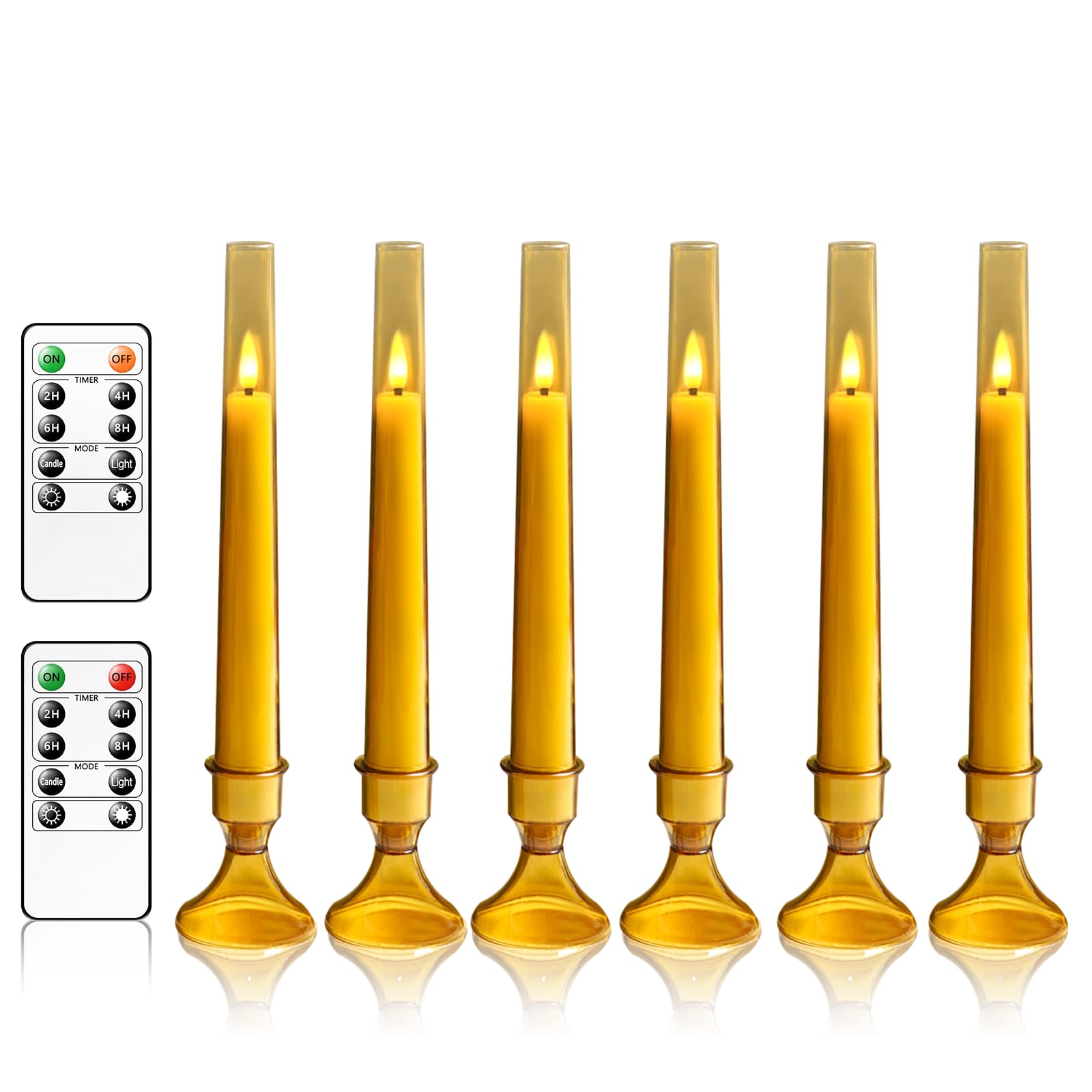 6 PCS Upgraded Flameless Taper Candles with Remote, Acrylic Battery Operated Candles with CandleSticks