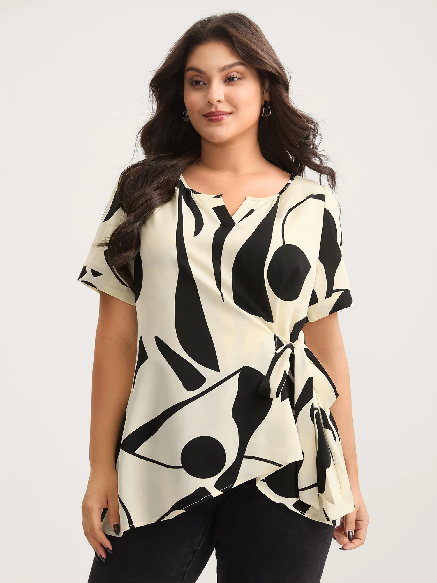 Abstract Print Knotted Blouse