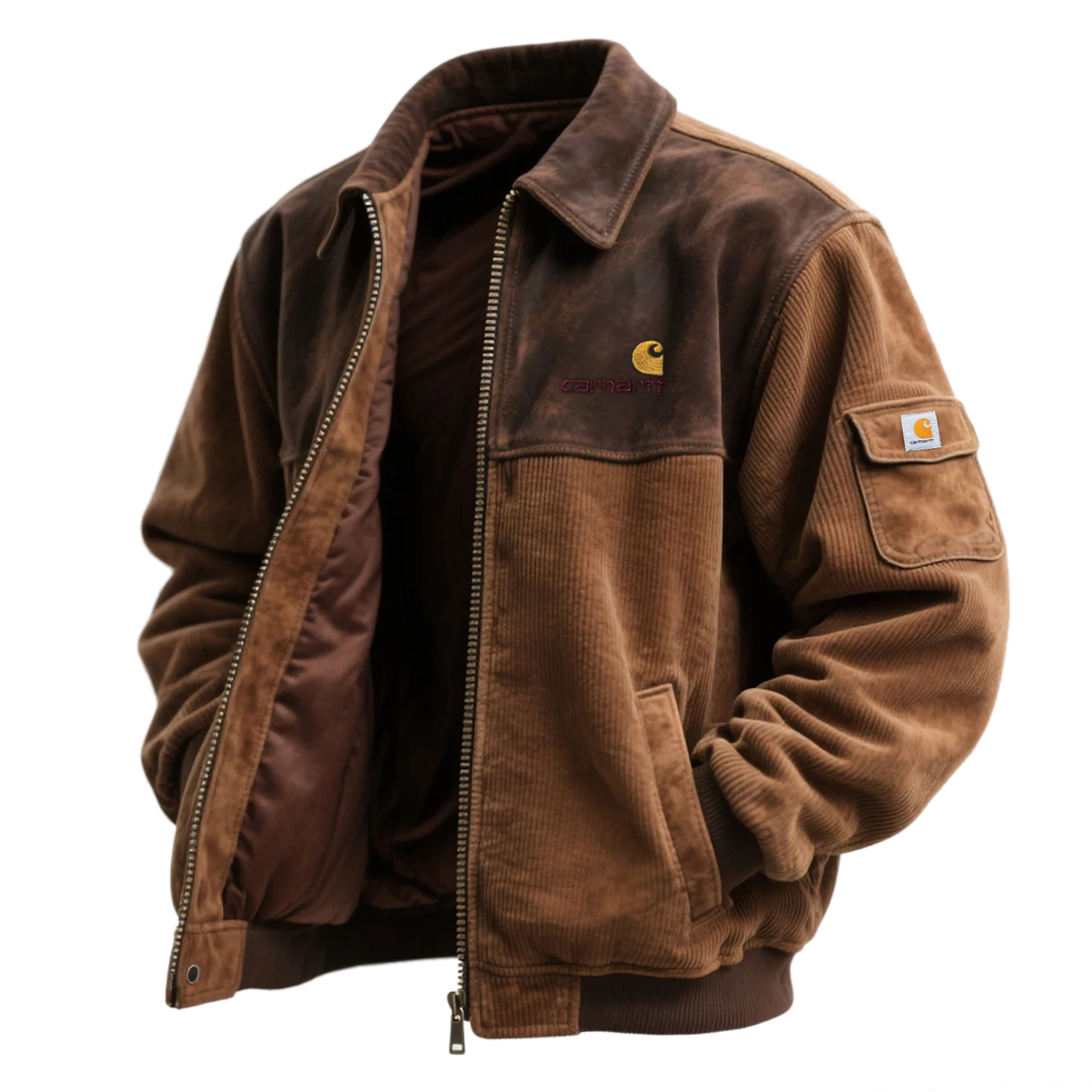 Corduroy Jacket with Contrast Panel Design for Men