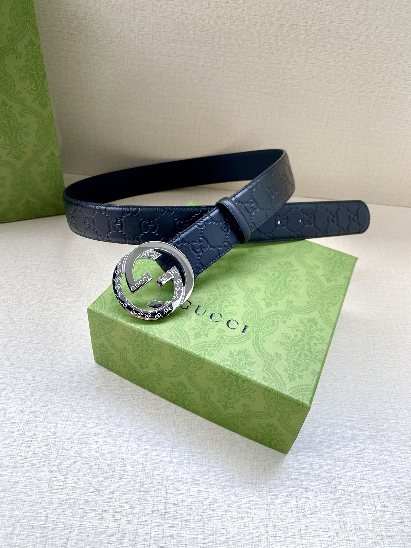 Gucci Interlocking Double G Double-sided Leather Belt 4.0CM Width