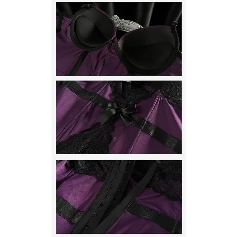 Sexy Bow See-through Jumpsuit Lingerie Set