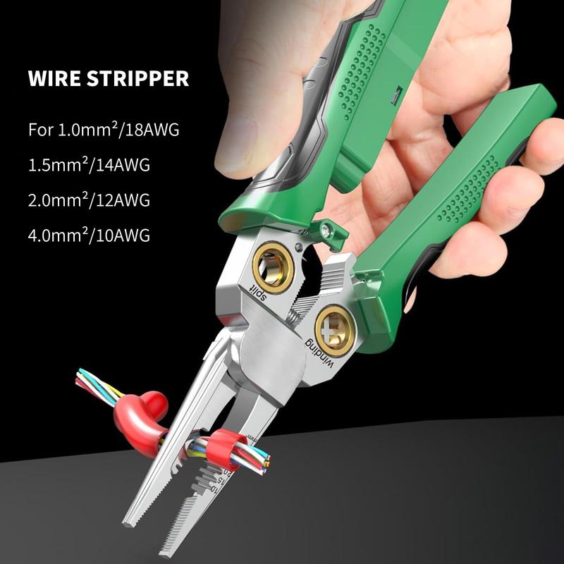8 in 1 Wire Stripper Twister for Cutting and Pulling Wires, Cable Scissors,Voltage Tester Pliers, 12V to 250V Live,Null,Hot Wire Judgment AC DC, Audible and Flashing LED Alarms