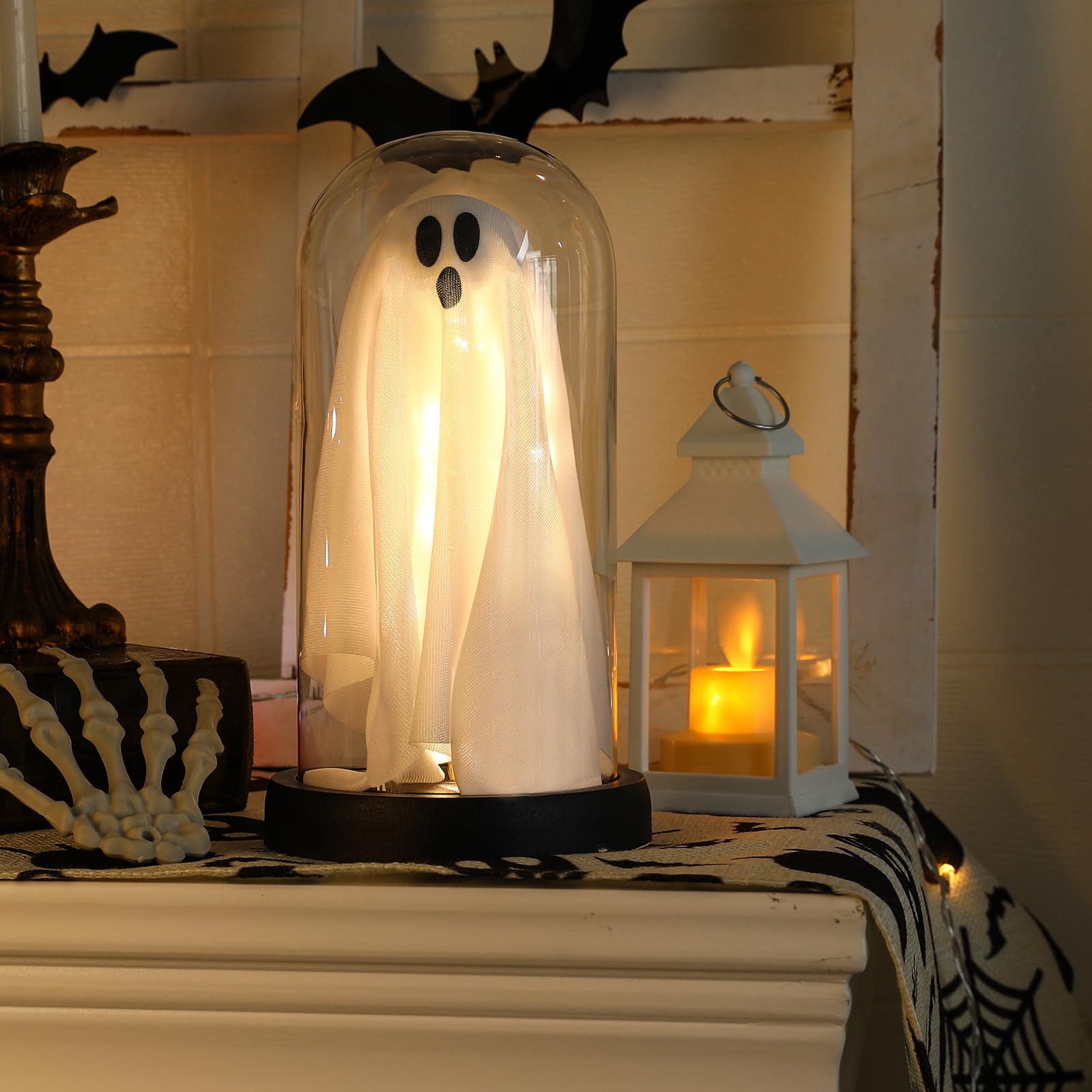 🏆Limited Sale⚡Almost Gone💥👻 Light Up Ghost in Glass Cloche