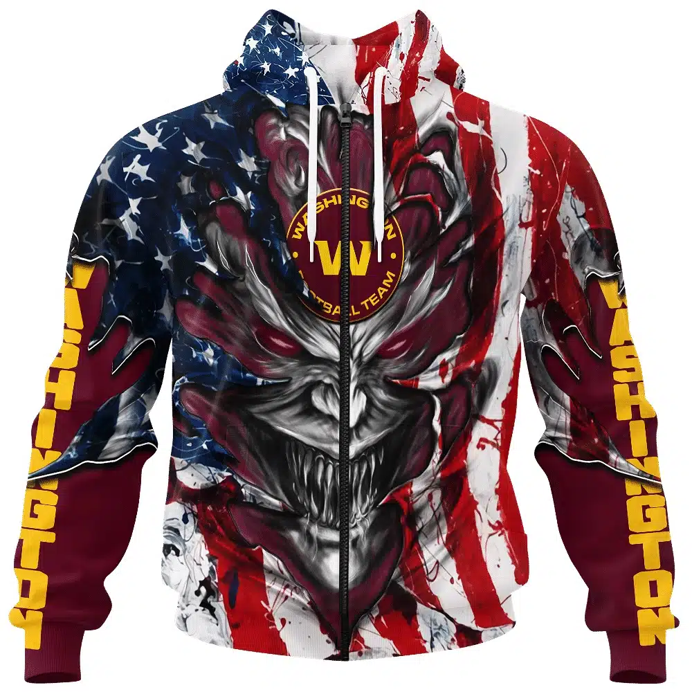WASHINGTON DEMON FACE AMERICAN FLAG-3D UNISEX HOODIE