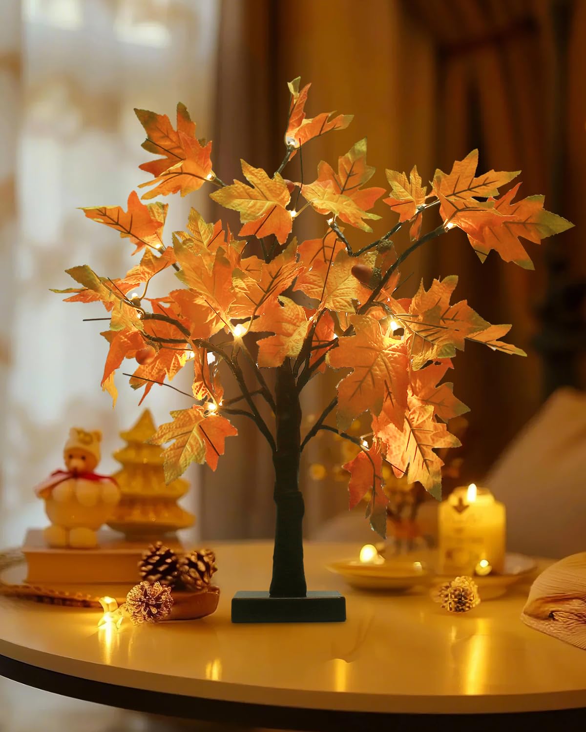 🍁Artificial Fall Lighted Maple Tree Decor - 🍂Fall Decorations for Halloween & Thanksgiving