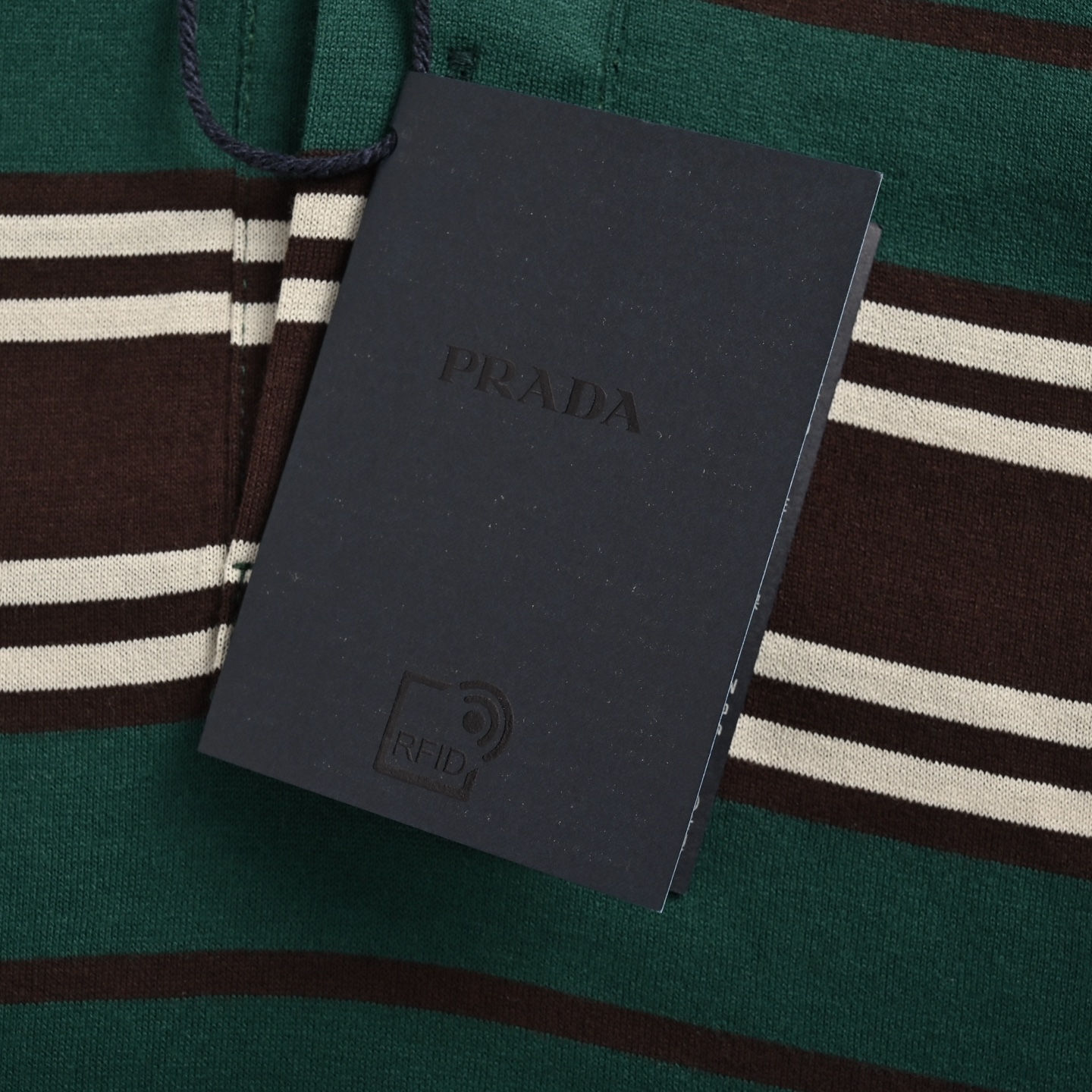Prada 25ss green striped long-sleeved polo shirt