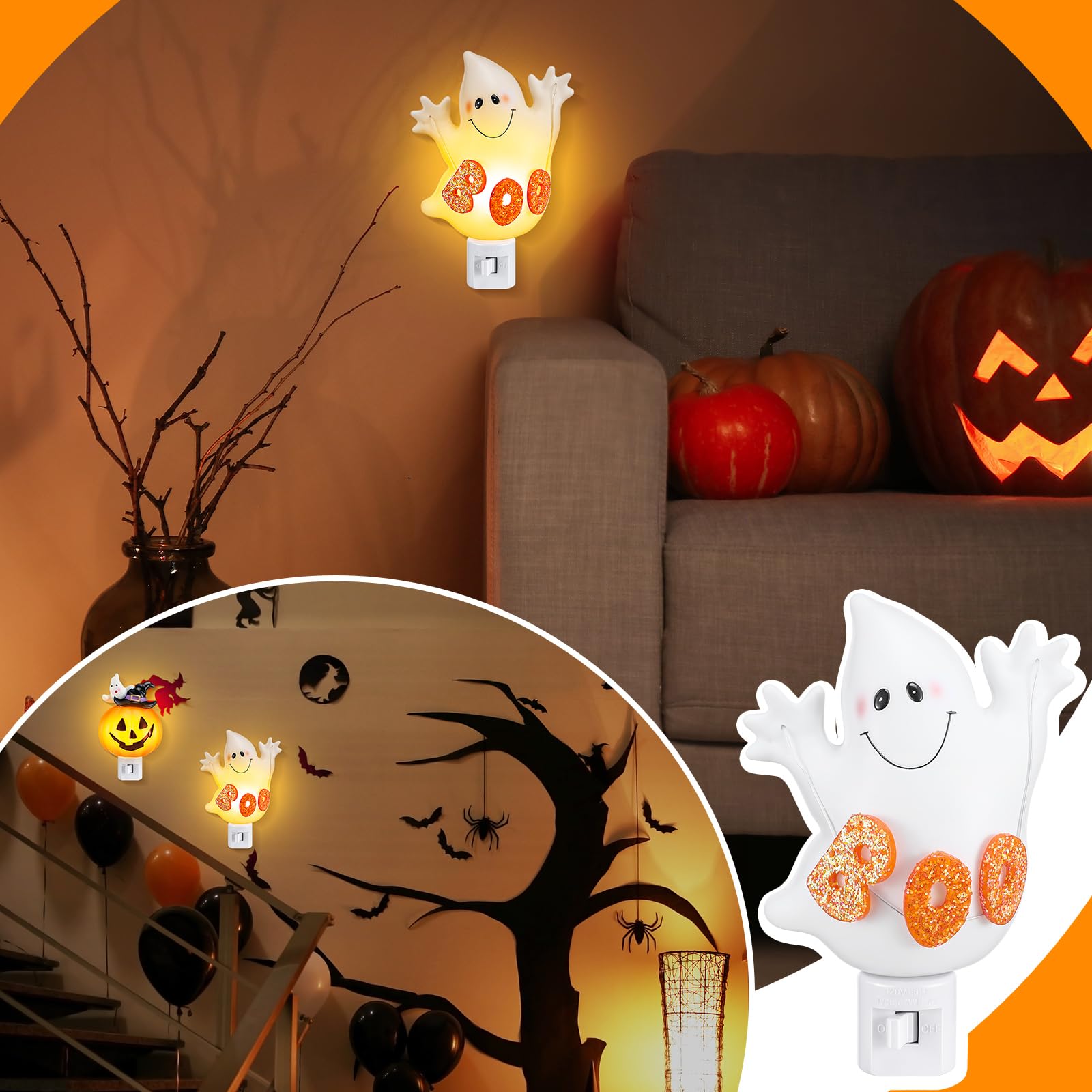 🎃👻 Pumpkin Lantern & Boo Ghost Night Light – Bubbling Wall Lights ✨