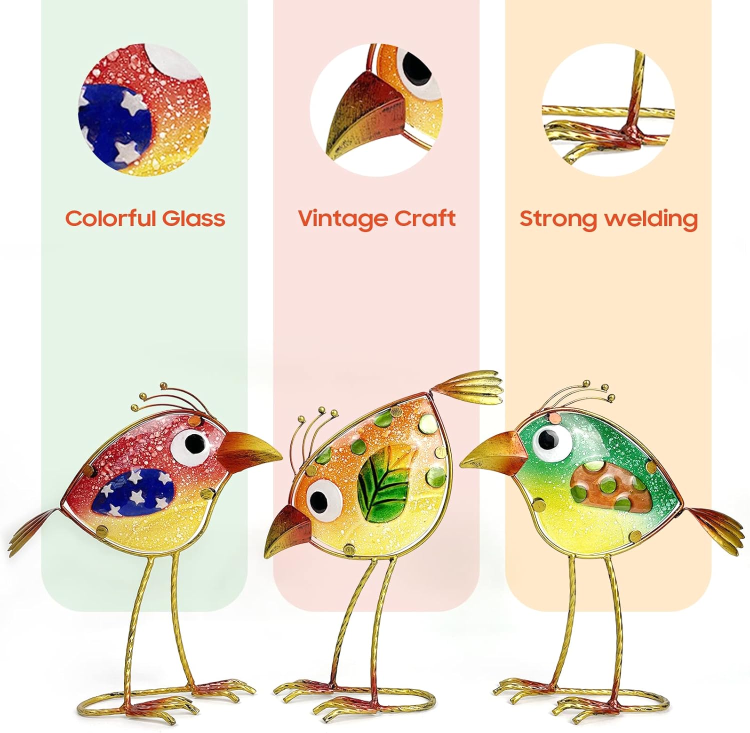🔥Last Day 50% OFF🔥Funny Metal & Glass Bird Decor - 3 Pack