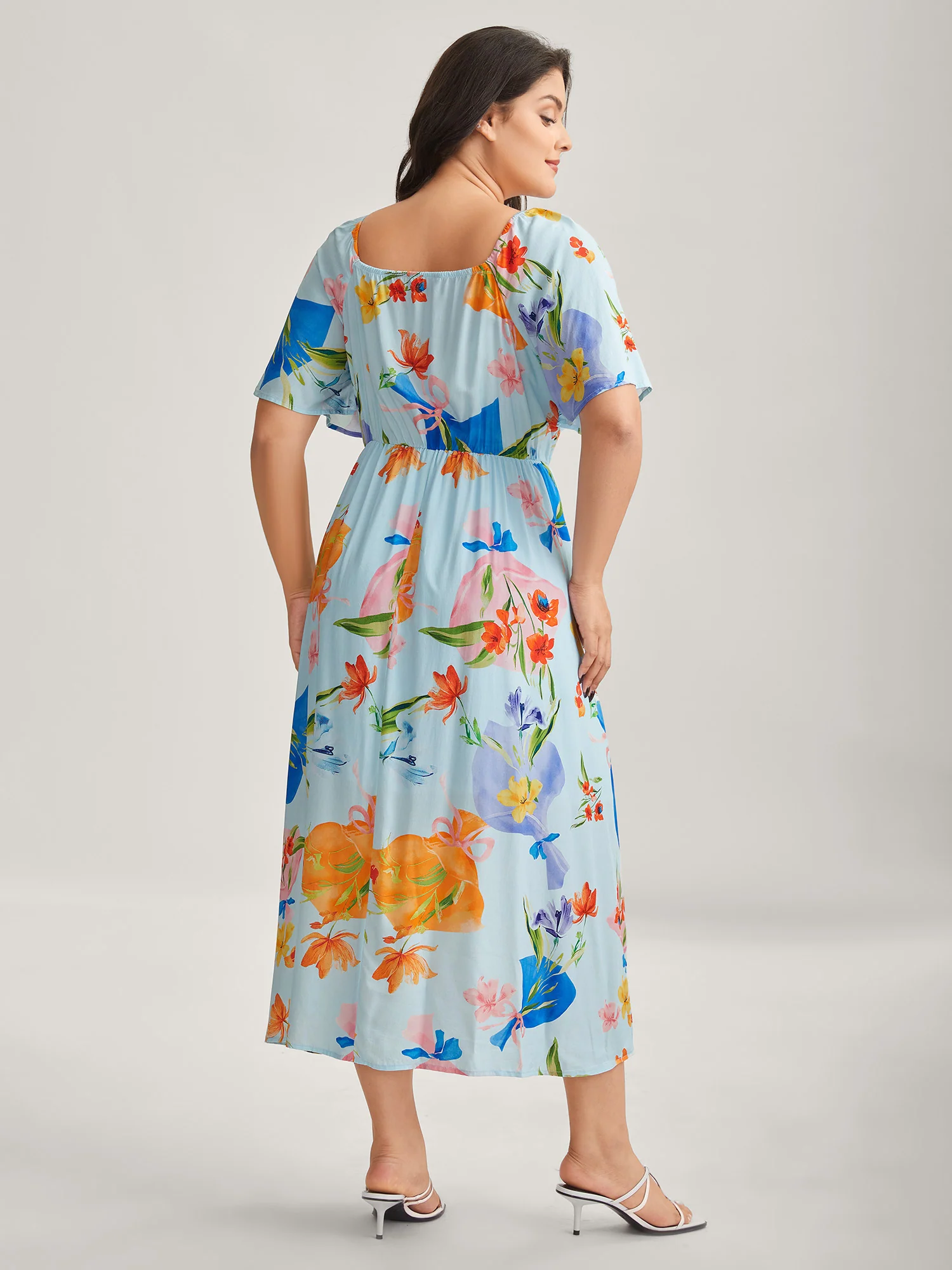 Rayon Floral Print Pockets Midi Dress