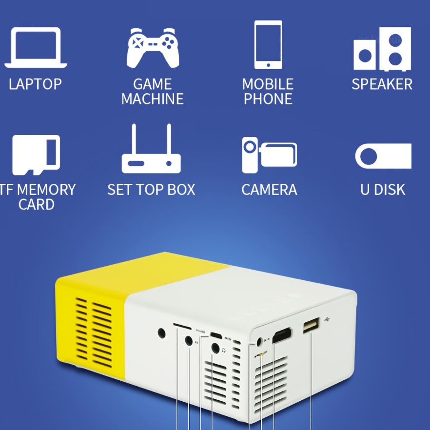 HD Mini Projector , Support For HDMI, USB, And Memory SD Card - Enhance Your Movie, TV, And Gaming Experience,For Office/School/Meeting/Team Building/Presentation.Compatible With Android/IOS/Windows