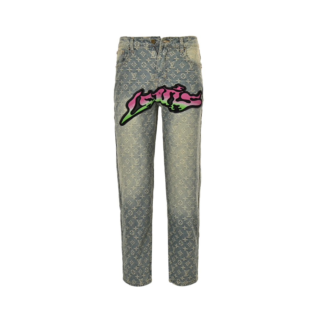 Louis Vuitton Gradient Flocked Lettering Jeans