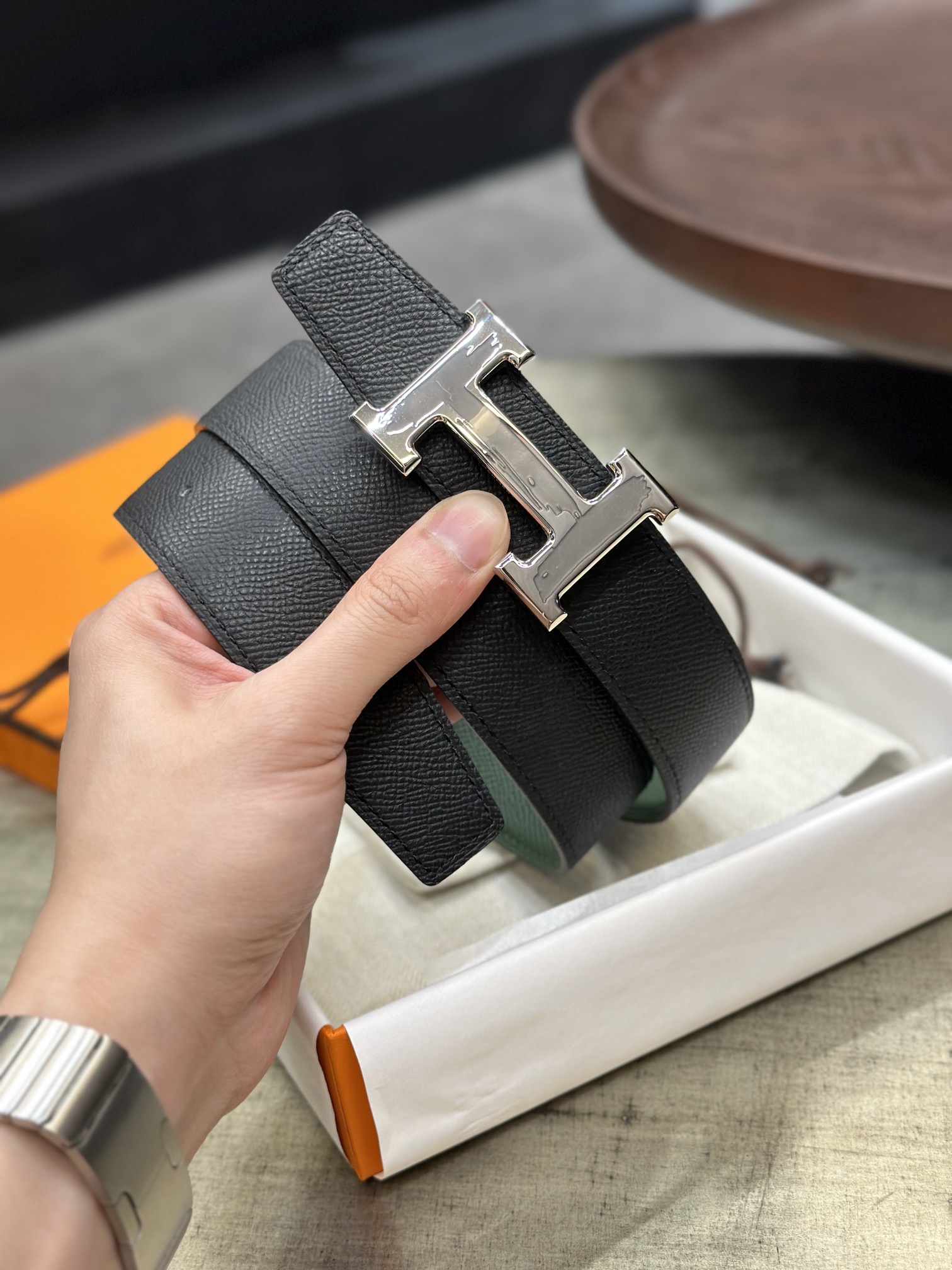 Hermès epsom double-faced calfskin belt 3.2CM wide