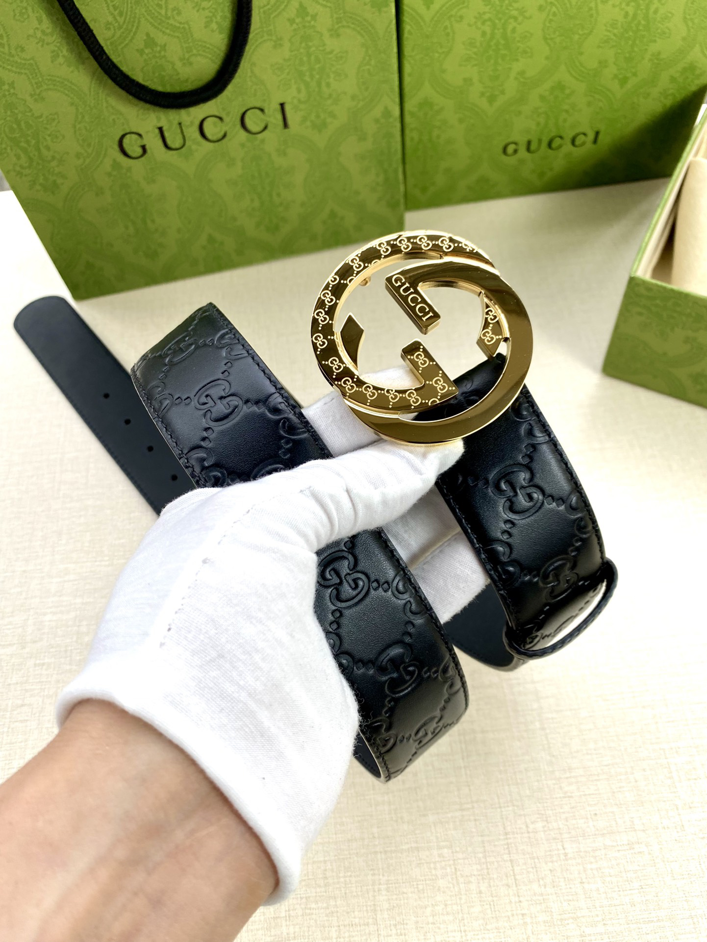 Gucci Interlocking Double G Double-sided Leather Belt 4.0CM Width