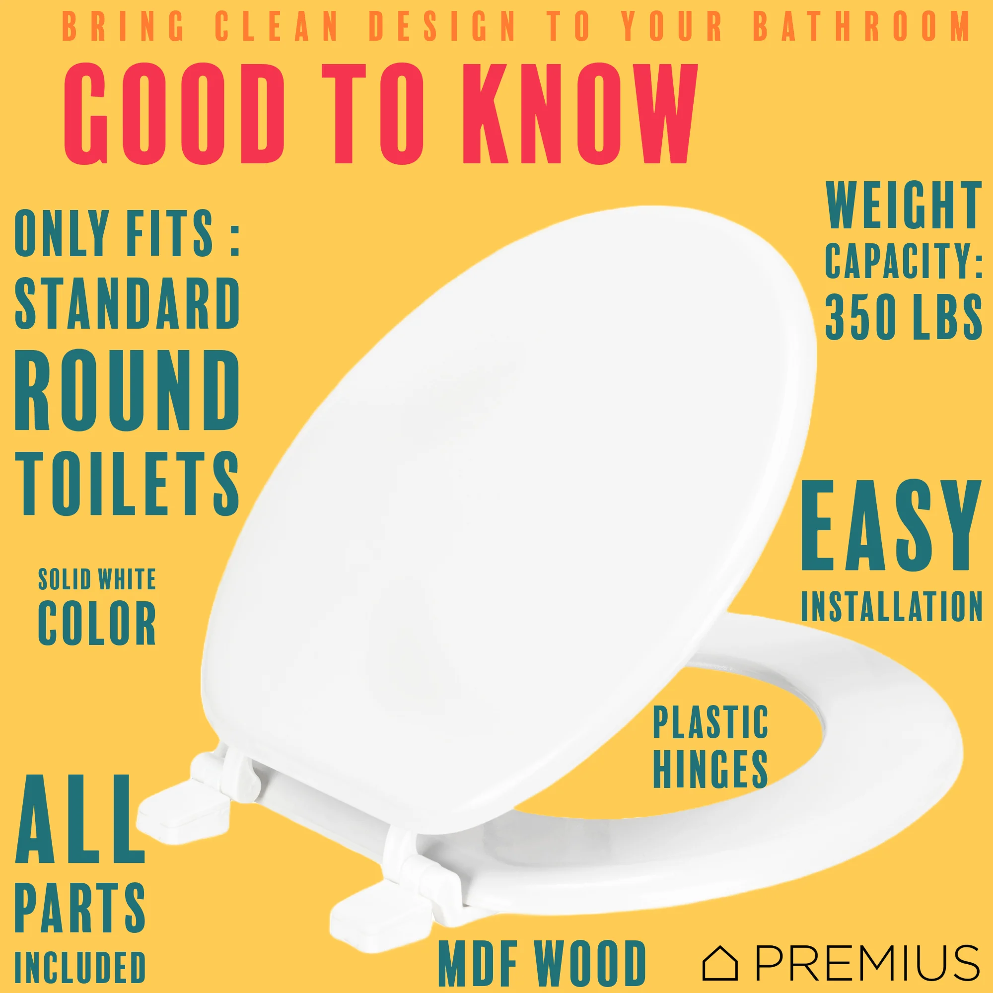 PREMIUS Wood Toilet Seat, Standard Round, 17 Inches