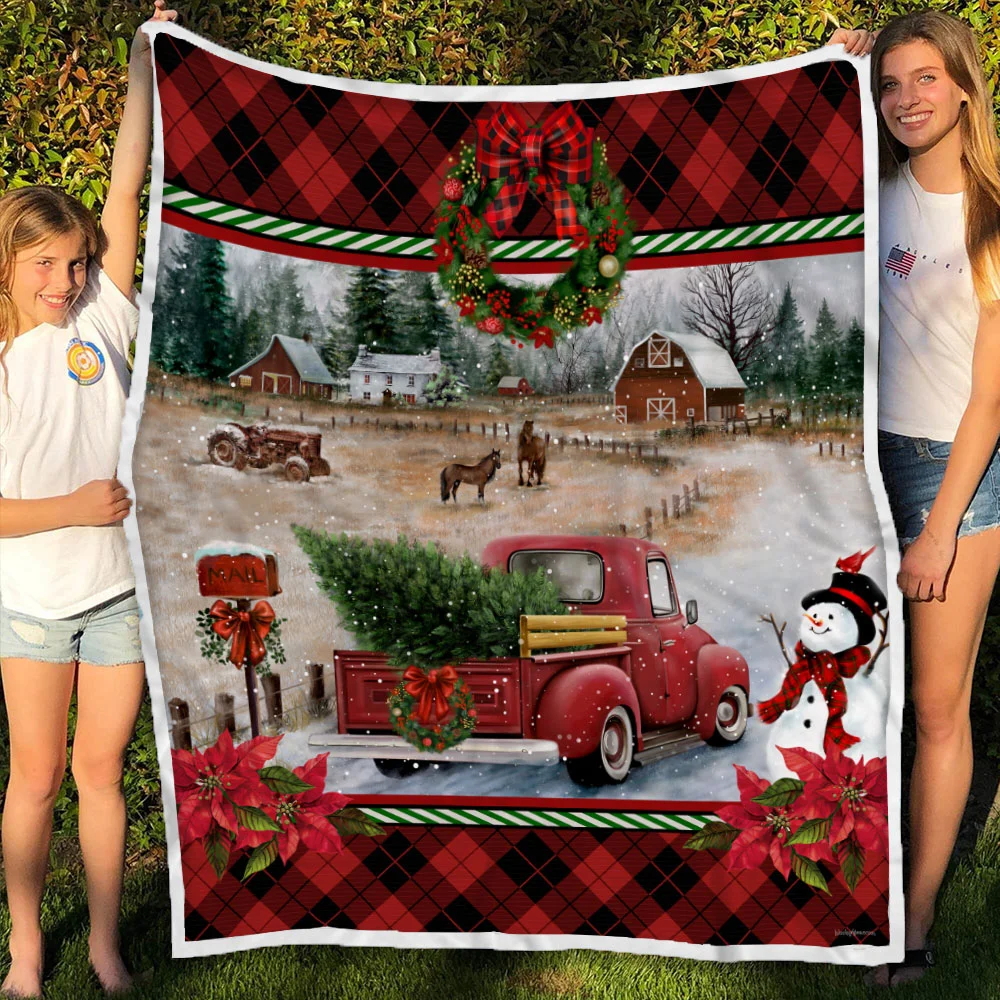 Red Truck Christmas Sofa Throw Blanket