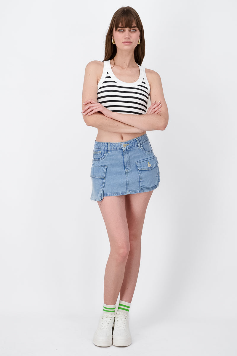 Denim Mini Cargo Skirt