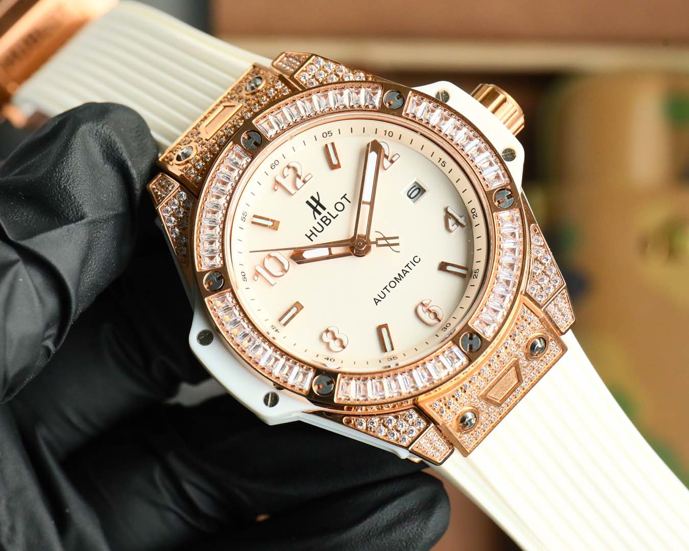 Hublot Big Bang stainless steel rainbow diamond watch
