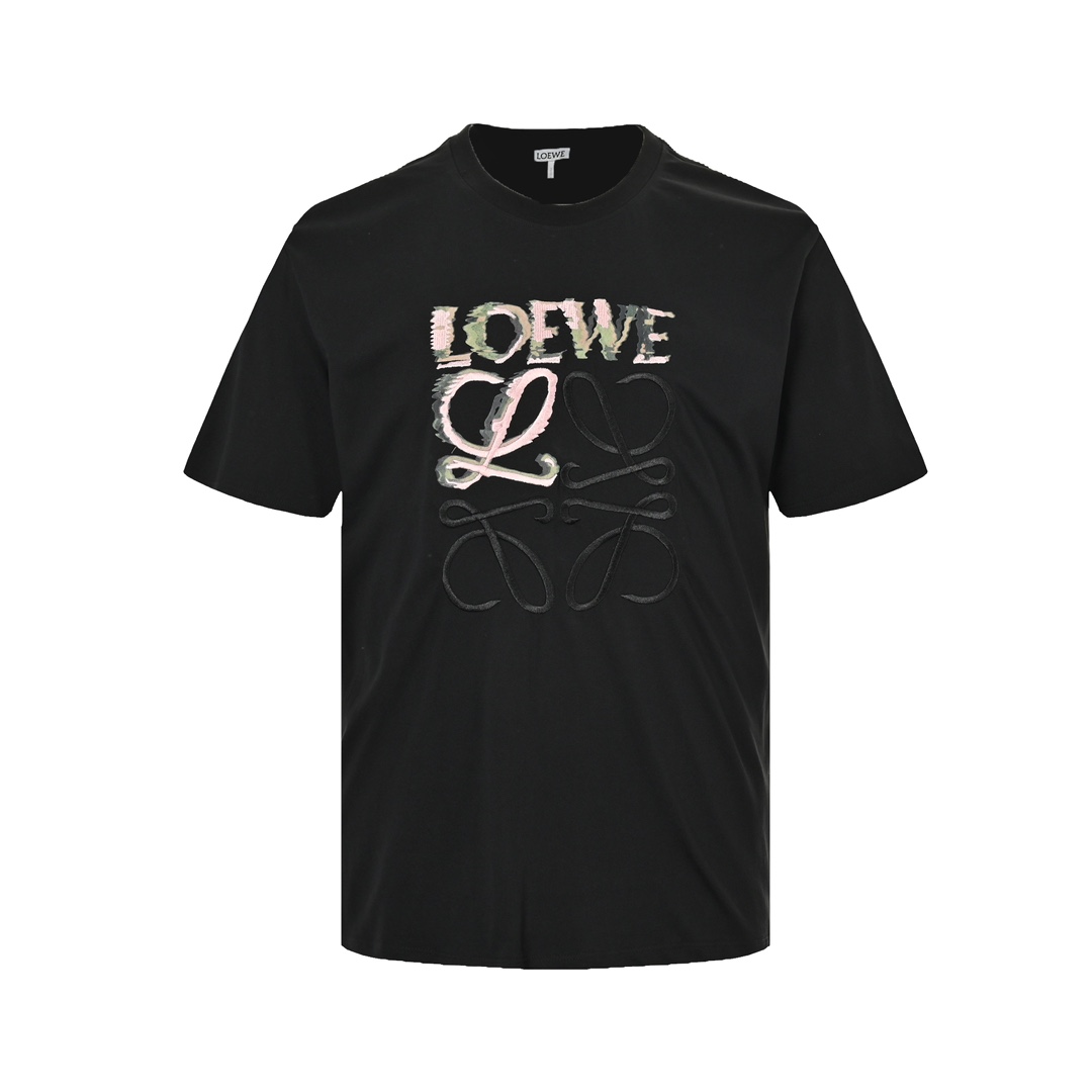 Loewe 24ss half hand-painted embroidered short sleeves