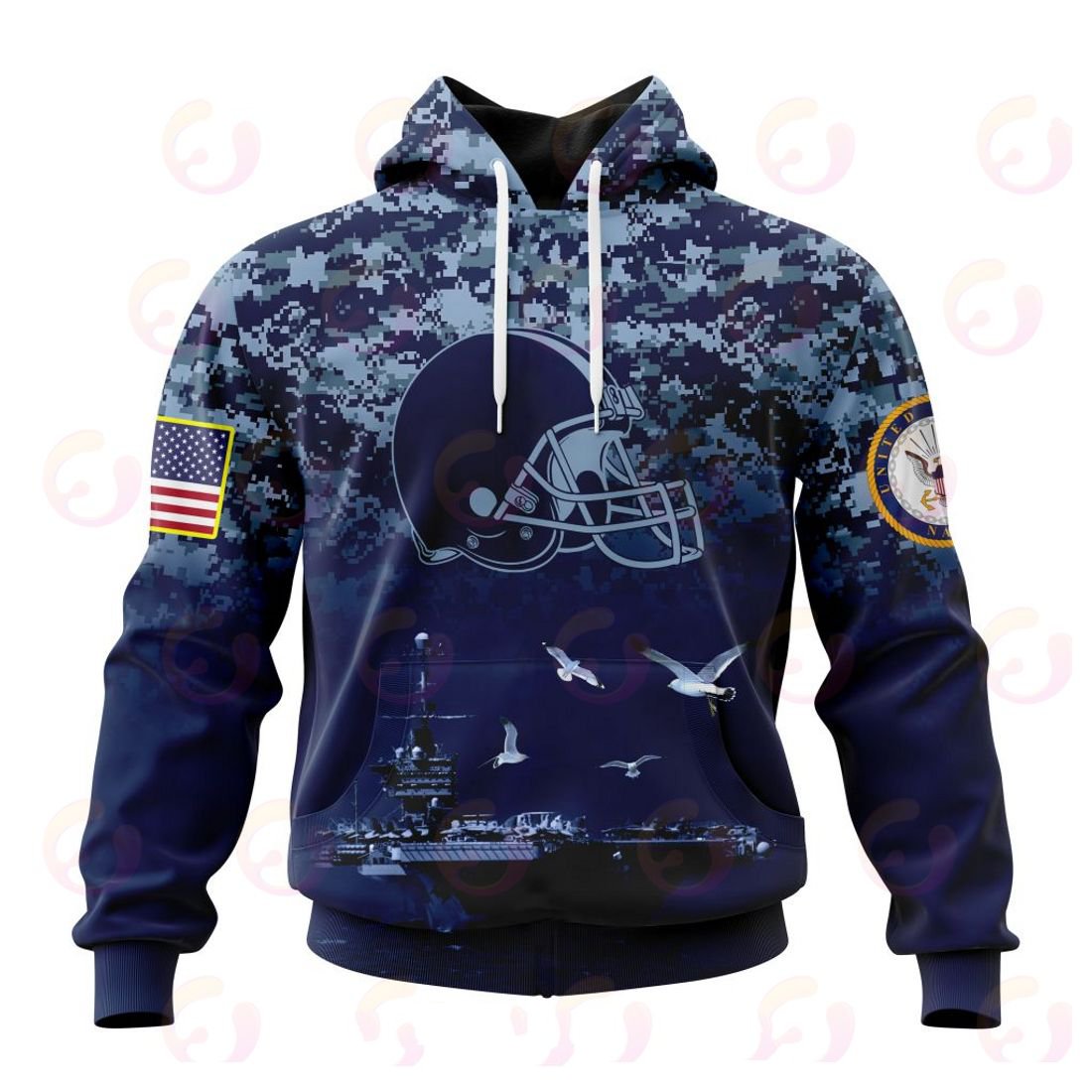 CLEVELAND BROWNS 3D HOODIE HONOR US NAVY VETERANS