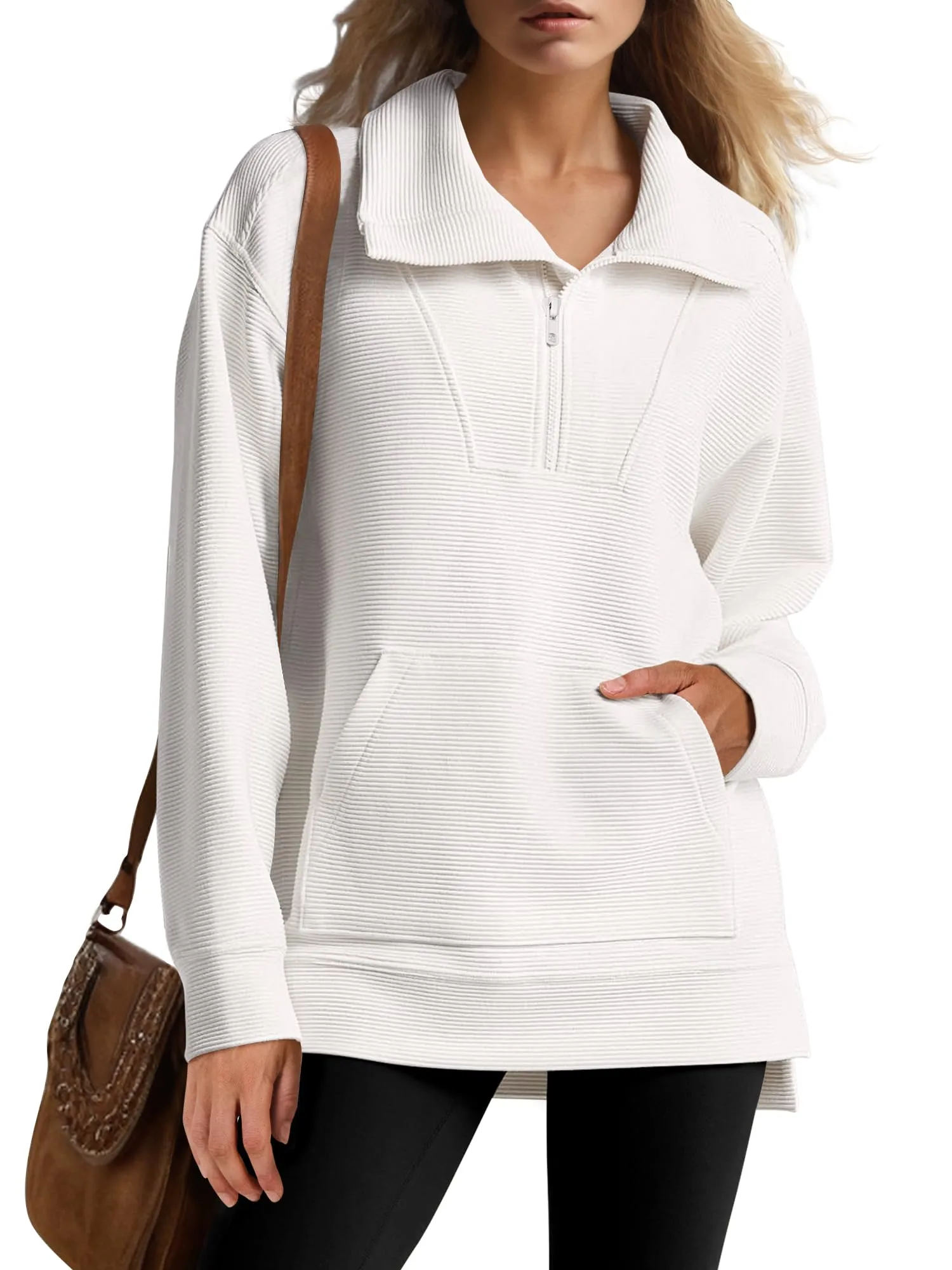 WOMEN'S QUARTER ZIP OVERSIZED KNIT PULLOVER (BUY 2 FREE SHIPPING)