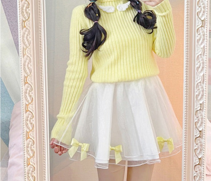 Tulle Pleated Bow Mini Skirt