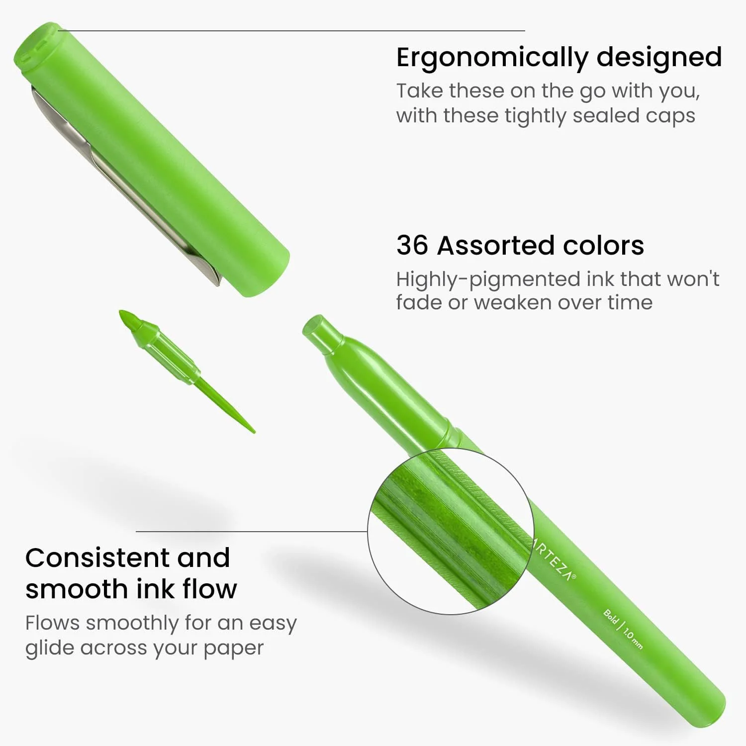 ARTEZA Premium Classic Felt Pens, Assorted Colors, 36 Count