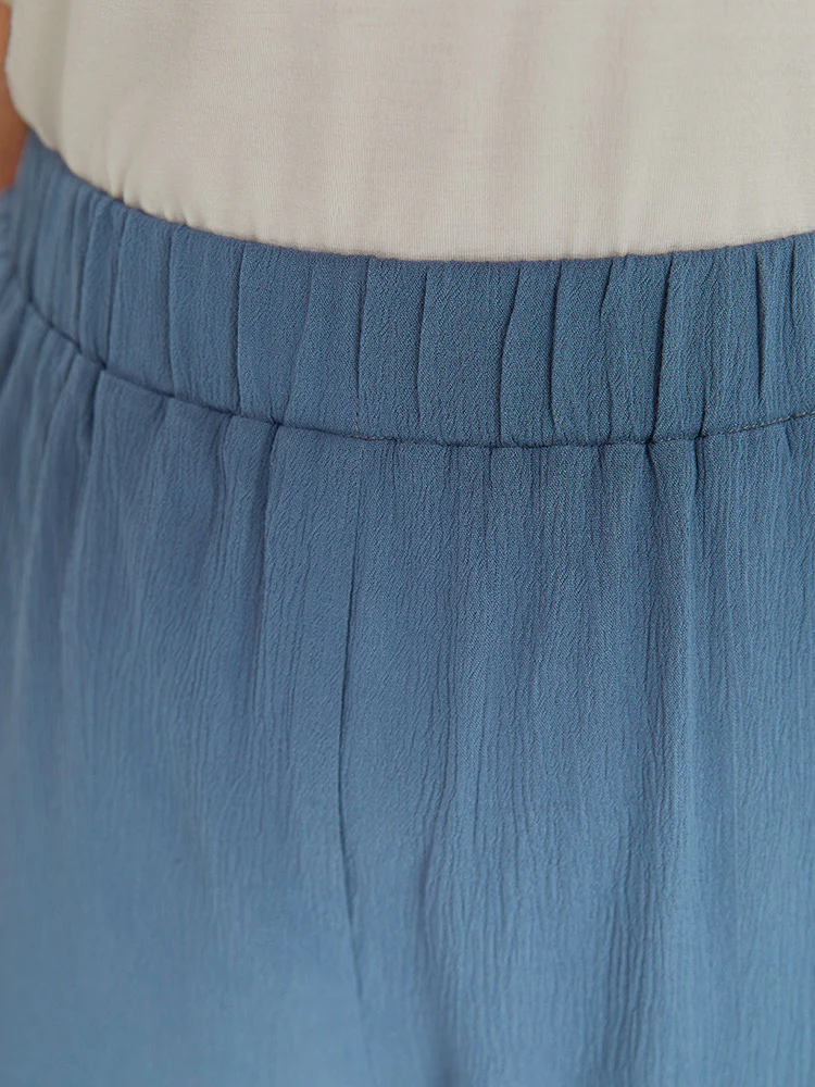 Solid Pocket Elastic Waist Wrap Hem Pants