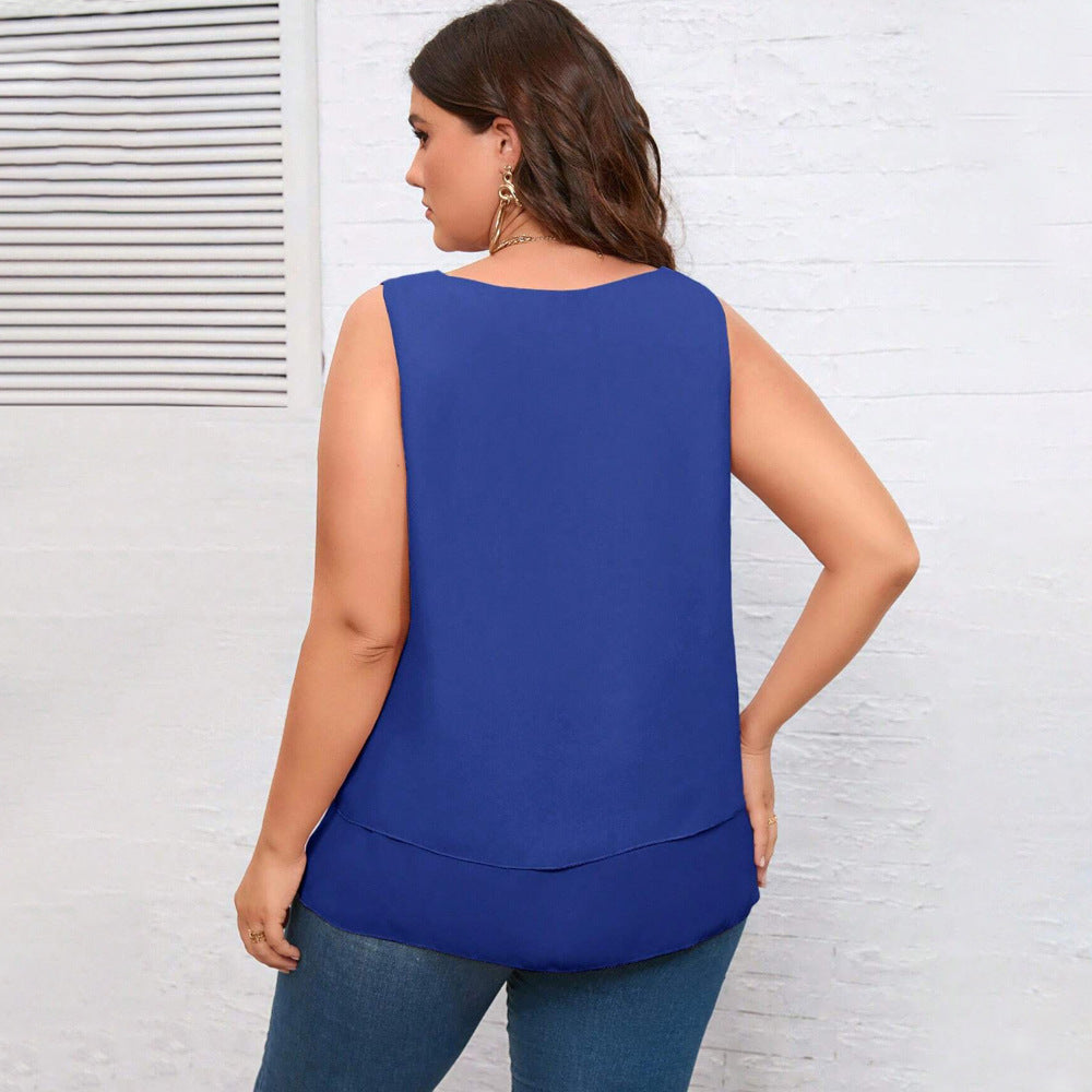 Plus Size Women V Neck Sleeveless Loose T Shirt Summer Casual Elegant Ruffled All Matching Top
