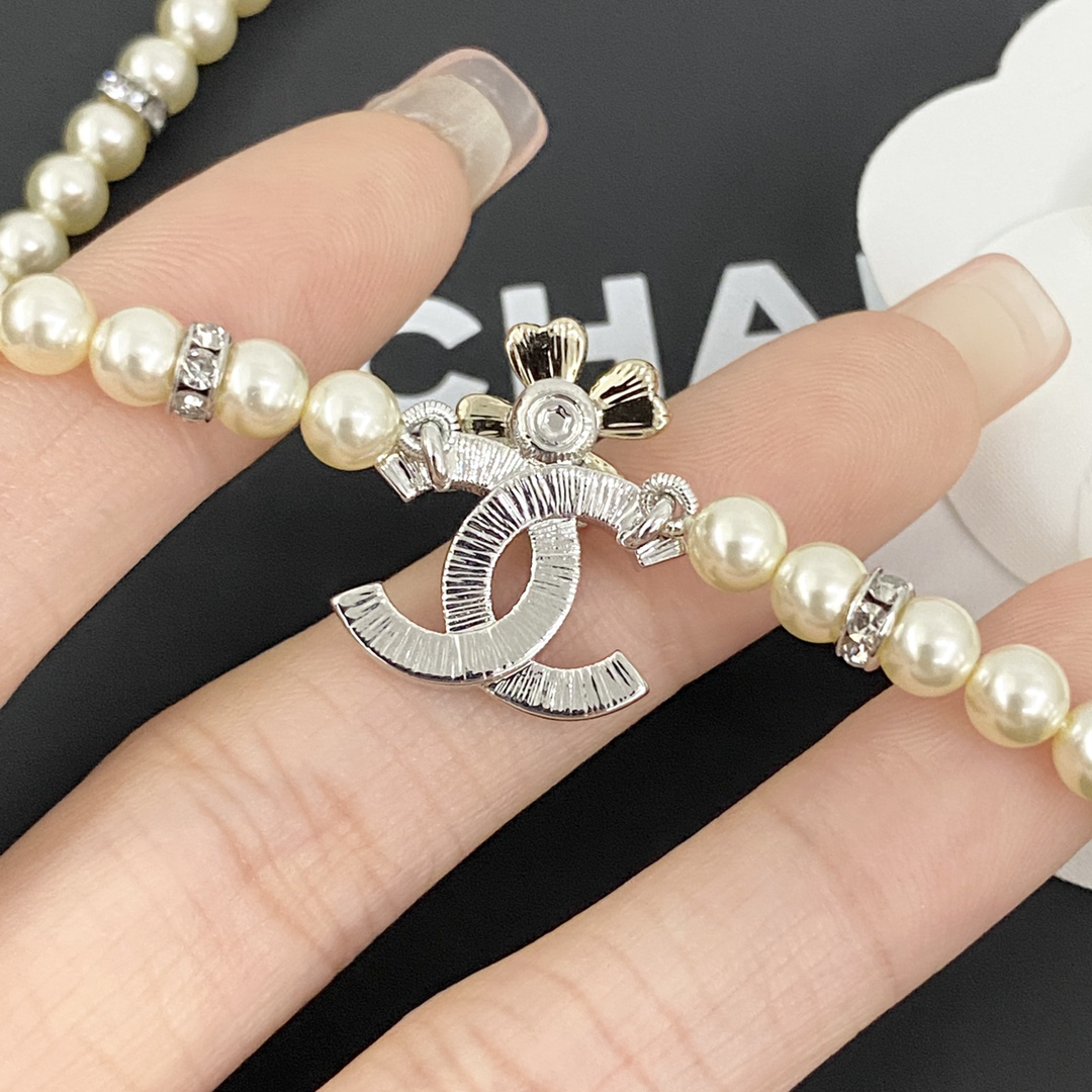 CHAN 24 Two-tone Four-leaf Clover Diamond Pearl Necklace