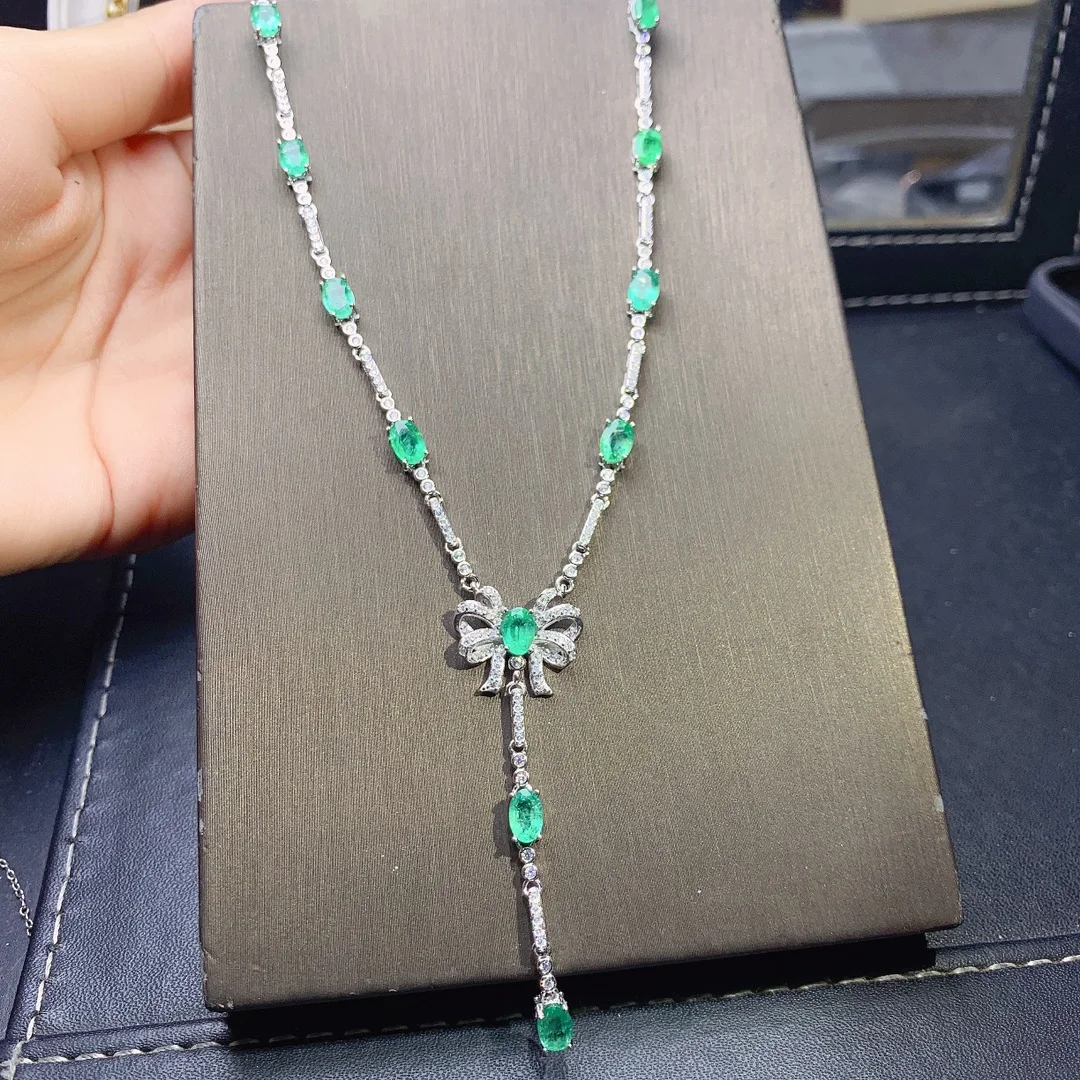 Natural Emerald Sterling Silver 925 Jewelry Women's Jewelry Necklace Women's Luxury Green Christmas Shipping FREE