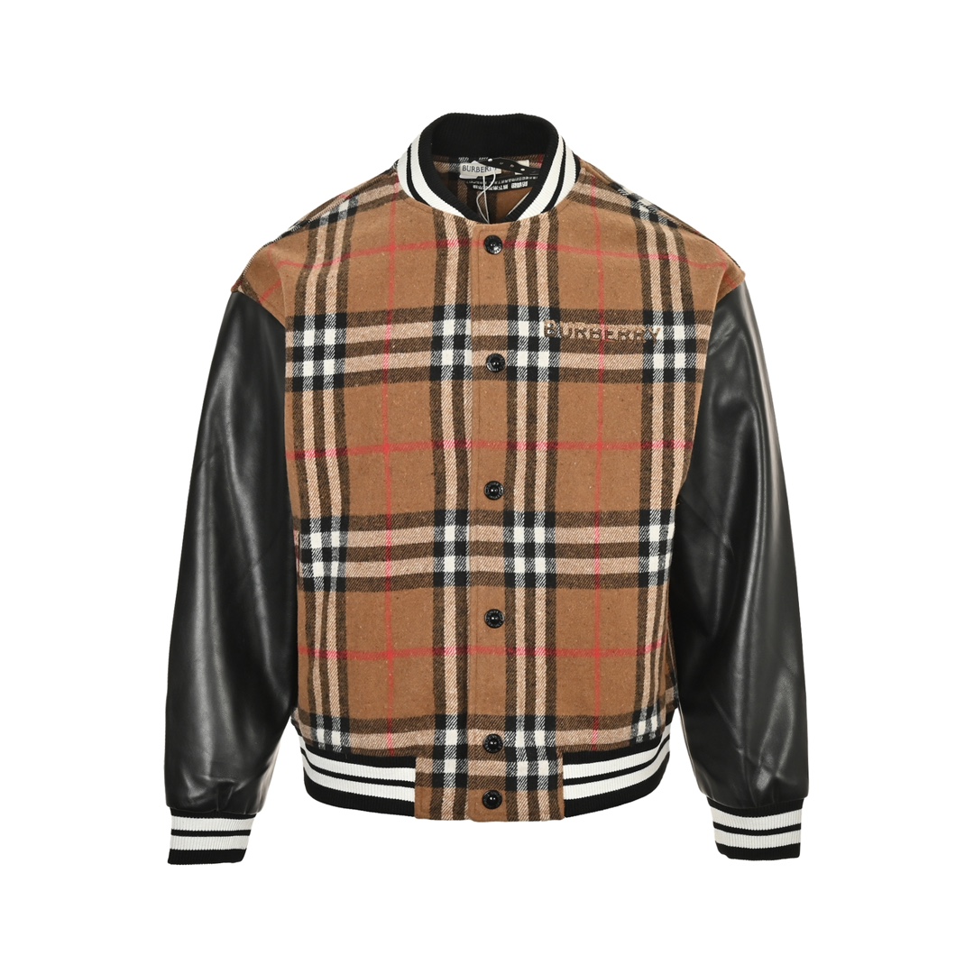 Burberry 24Fw striped embroidered warhorse patchwork baseball jacket