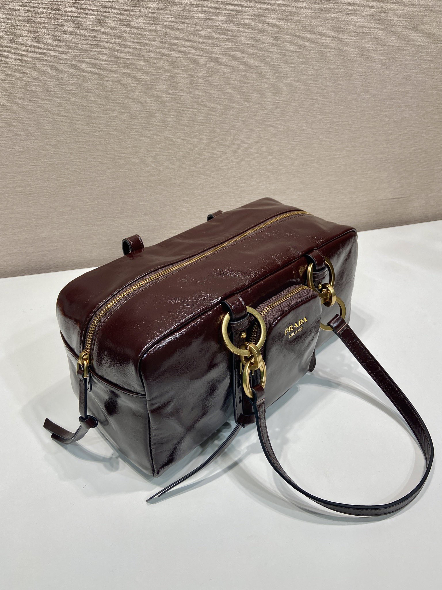 Prada waxed leather handbag 1BB138