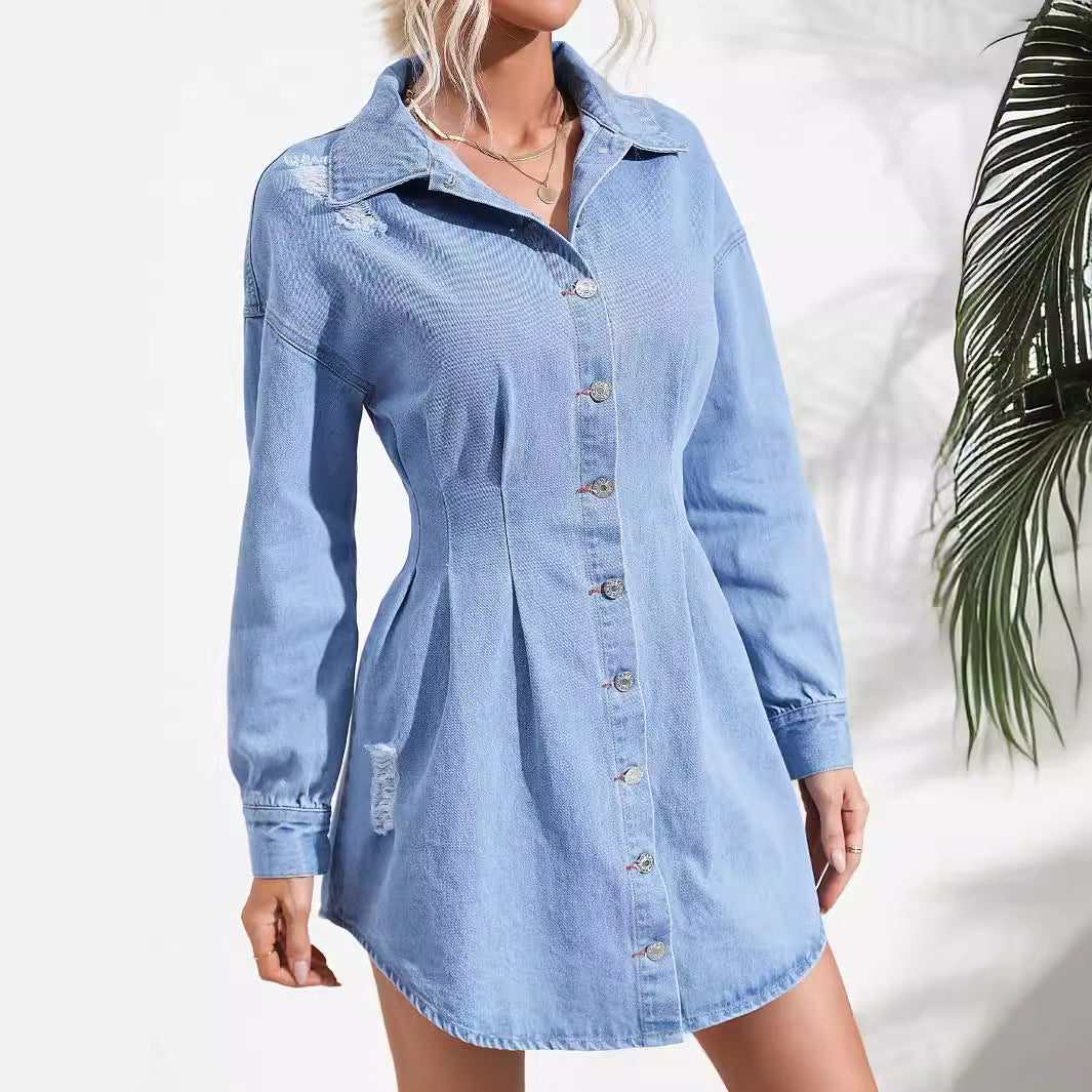 Waist Controlled Slimming Long Sleeve Denim Dress Women