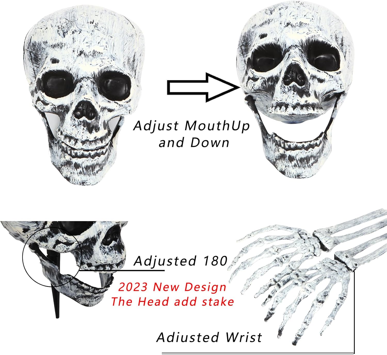 💀Halloween Skeleton Arms Stakes And Skeleton head Led Decorations-Adjusted Wrist,Waterproof ,LED with 8 Lighting Modes