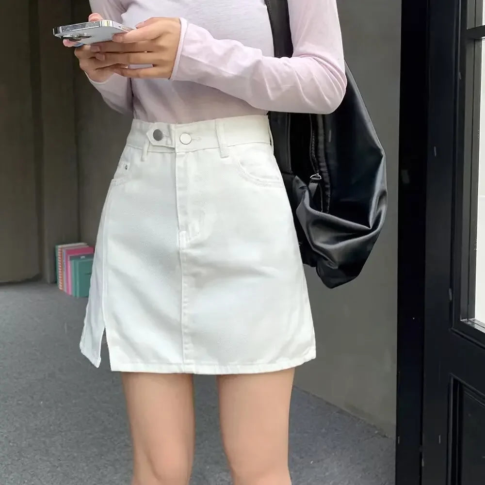 Double Button Denim Mini Skirt
