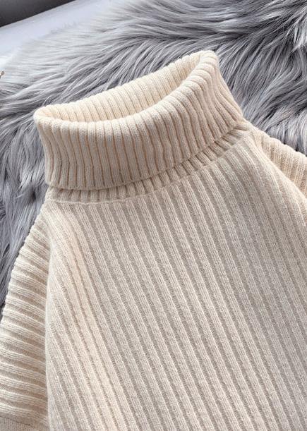 Women beige Sweater Wardrobes Refashion wild tunic high neck sweater