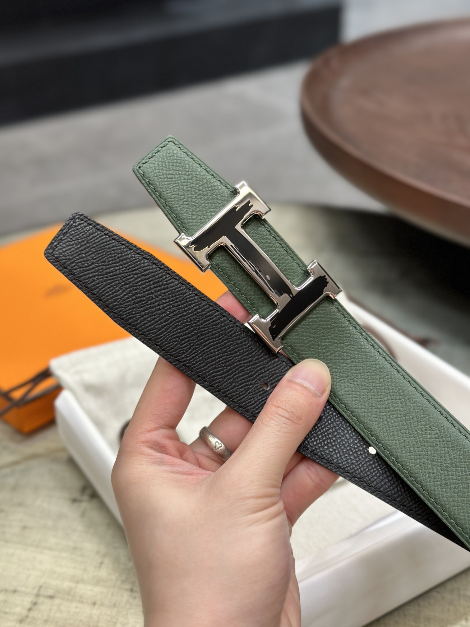 Hermès epsom double-faced calfskin belt 3.2CM wide