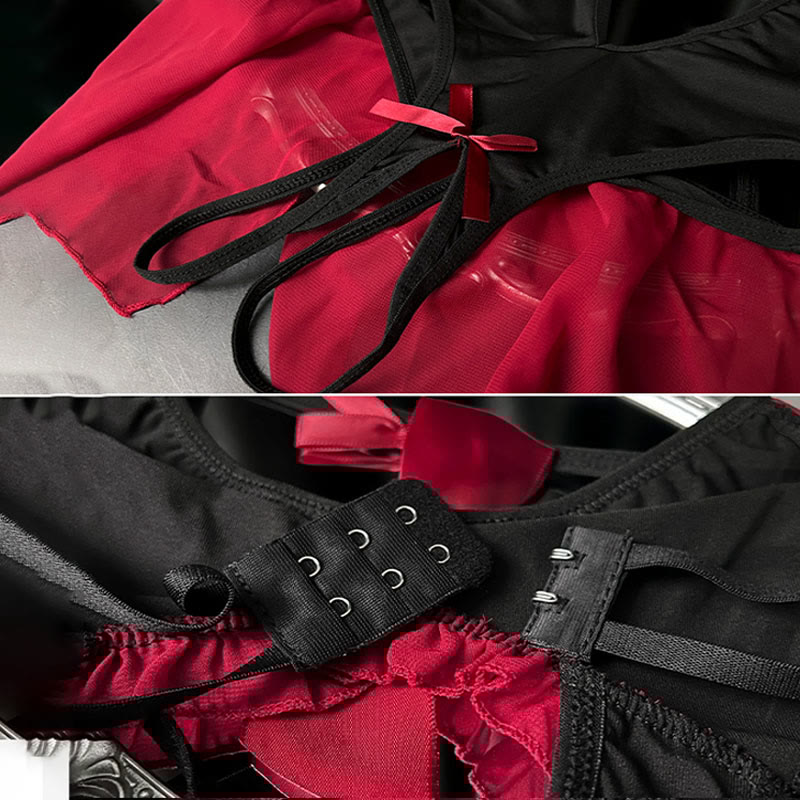 Devil Bow Hollow Out Jumpsuit Lingerie