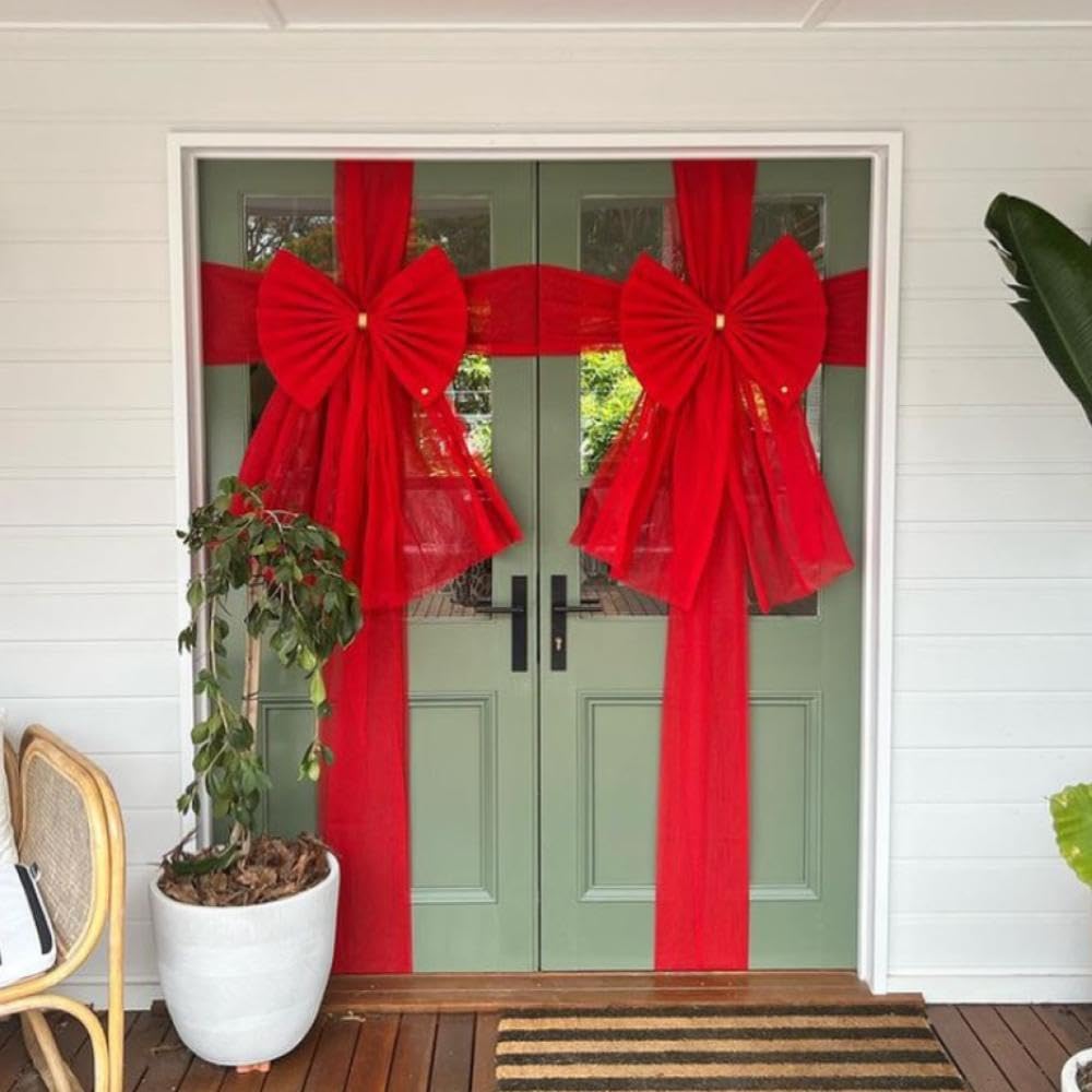 🎅2024 Christmas Promos🔥The Red Door Bow Christmas, Luxury Door Bow, Large Ribbon Wreath Decoration.
