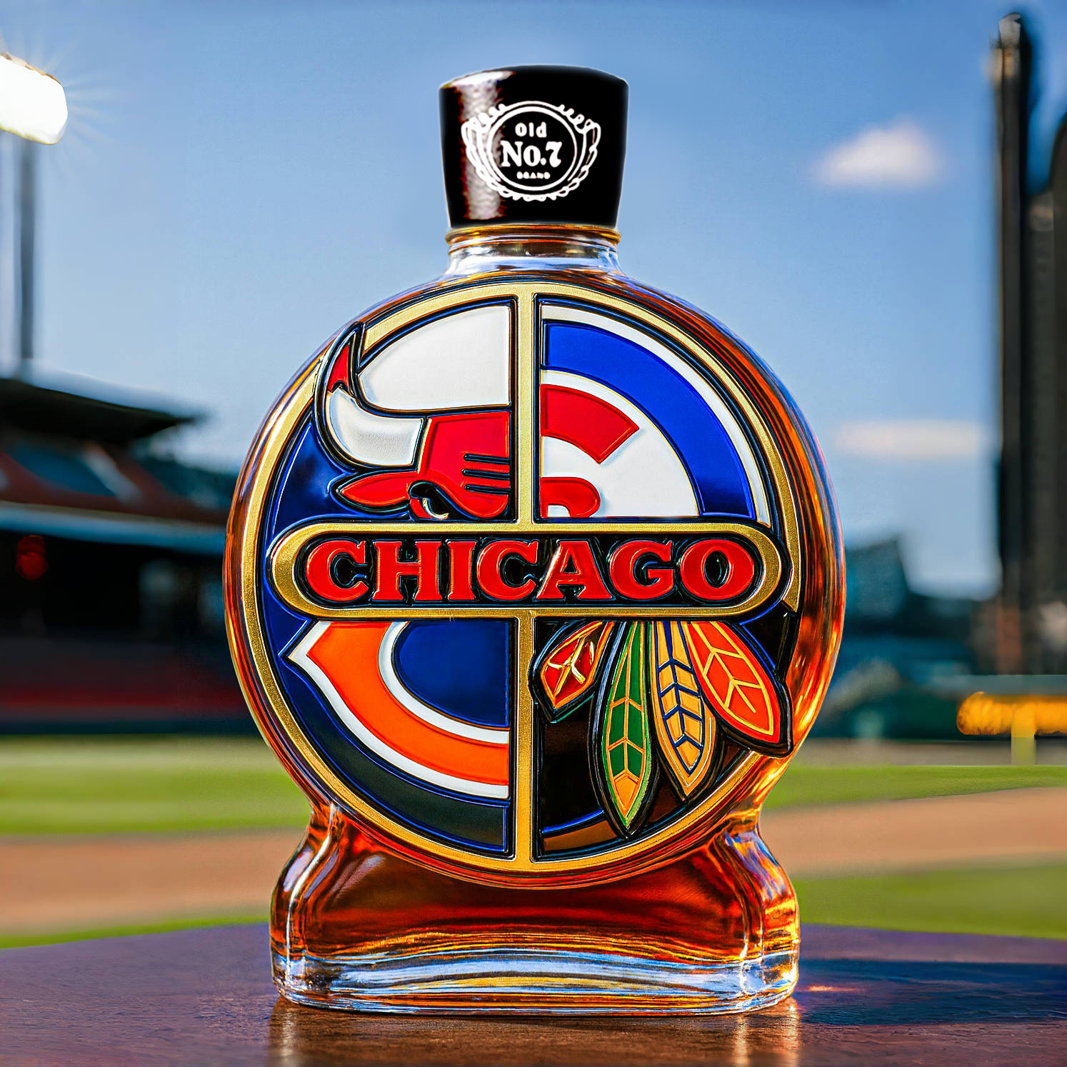 “CHICAGO · FOUR LEGENDS” — United Tribute Whiskey Bottle
