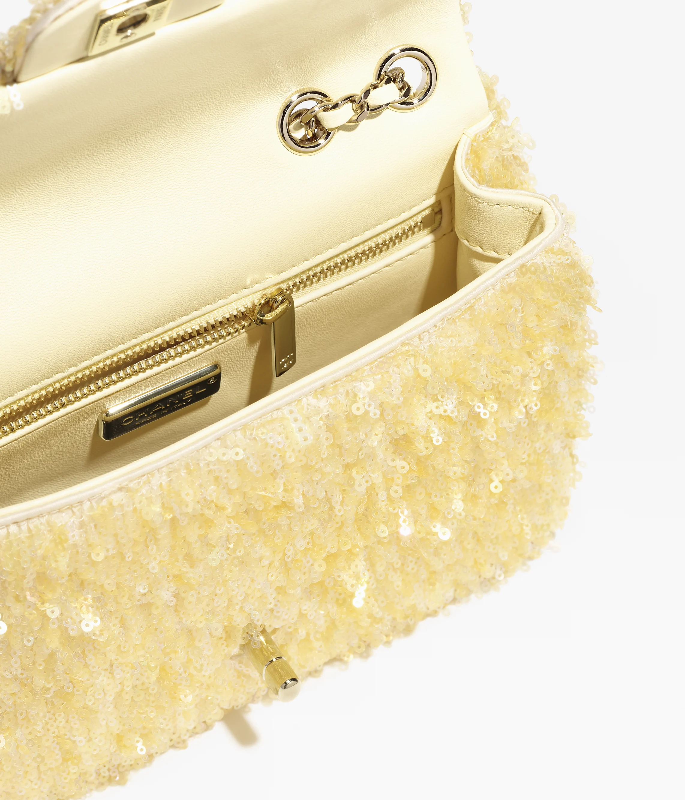 Chanel Flap Bag Fringed Sequins & Gold-Tone Metal Yellow AS4561-B20187-U0889