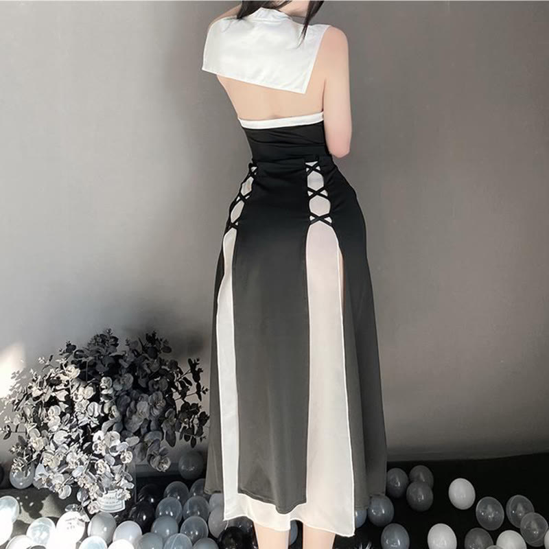 Nun Cross Slit Lingerie Dress Set