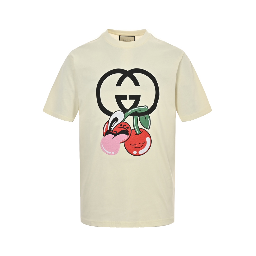 Gucci 24ss cherry embroidered short sleeve