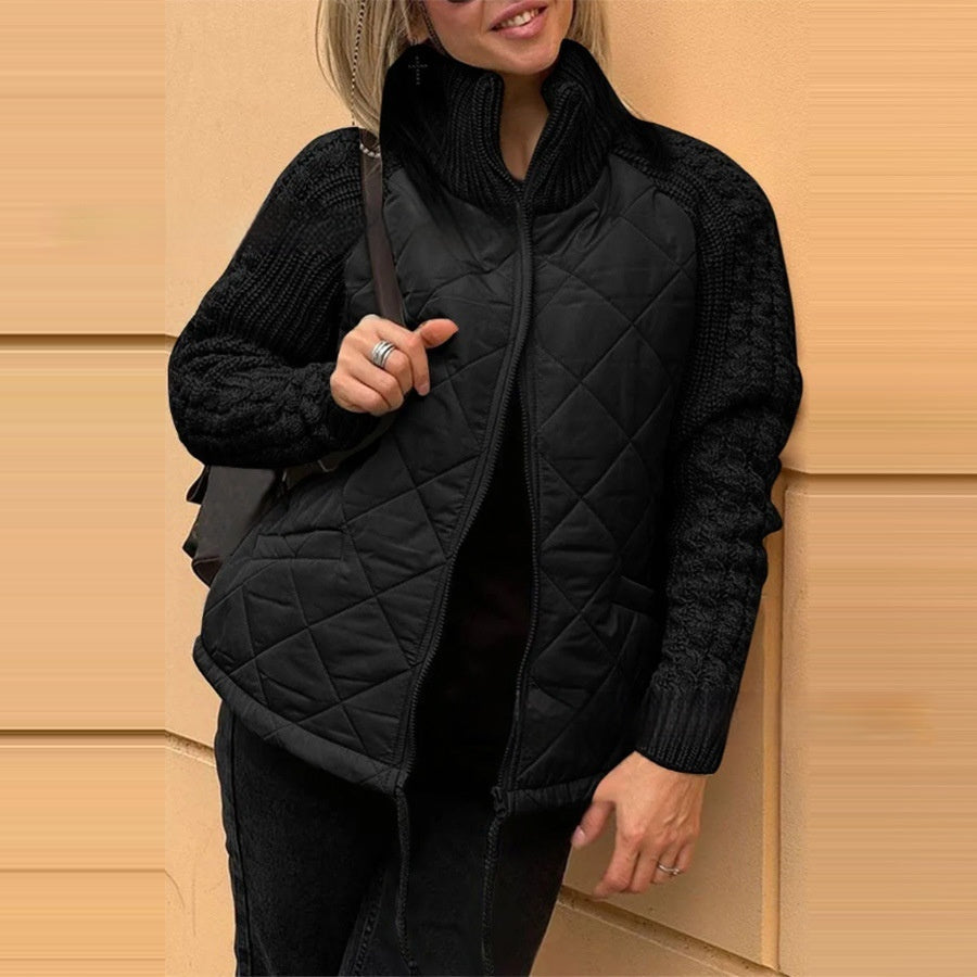 Women's Long Sleeve Zipper Stand Collar Cotton-Padded Cardigan Jacket