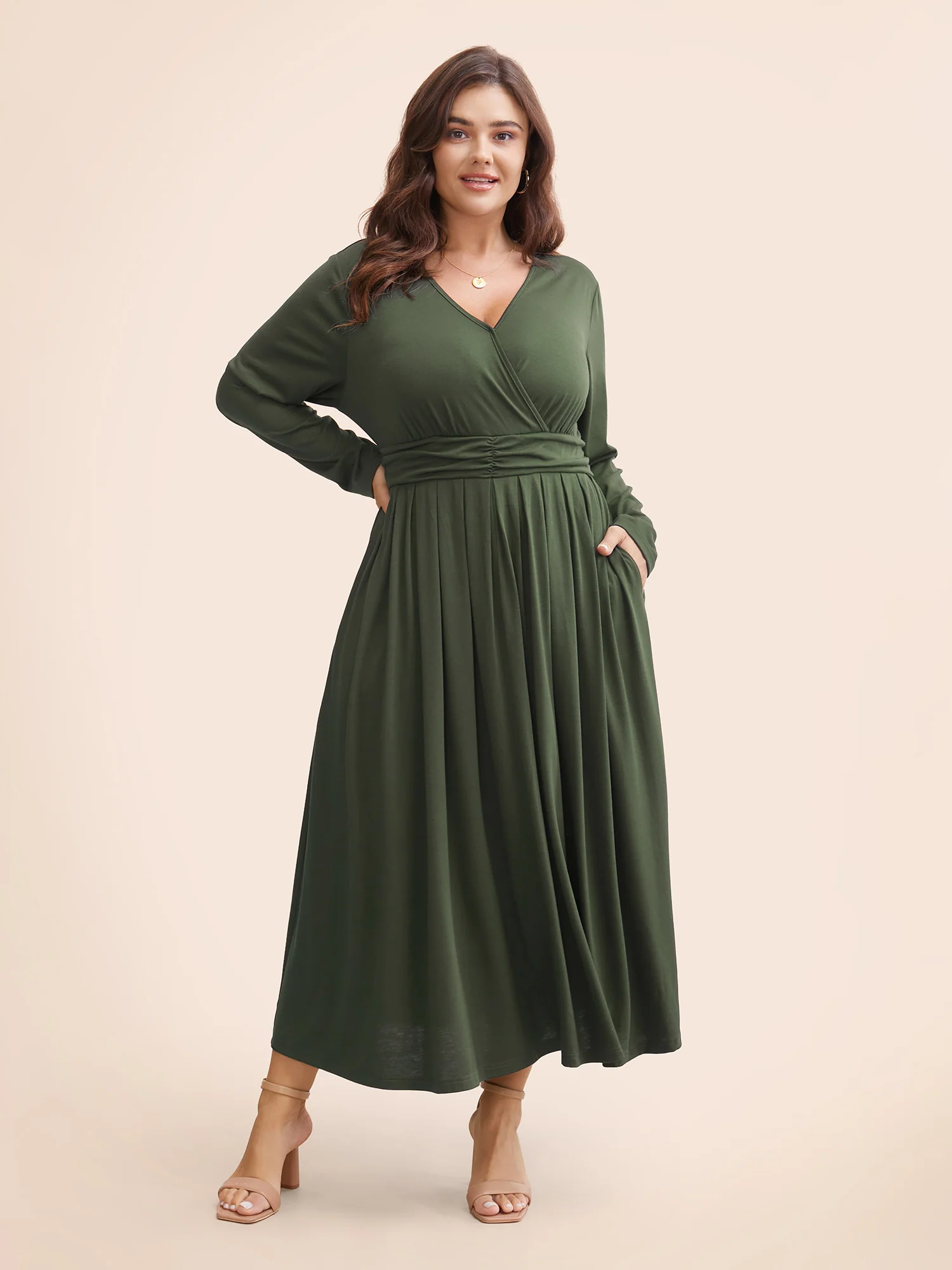 Supersoft Essentials Ruched Wrap Pleated Hem Dress