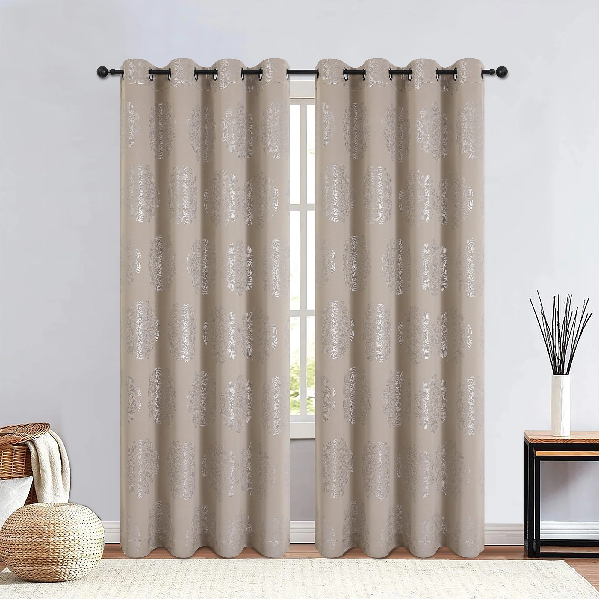 Apollo Aztec Metallic Printed Grommet Window Panel, 52x84 Inches