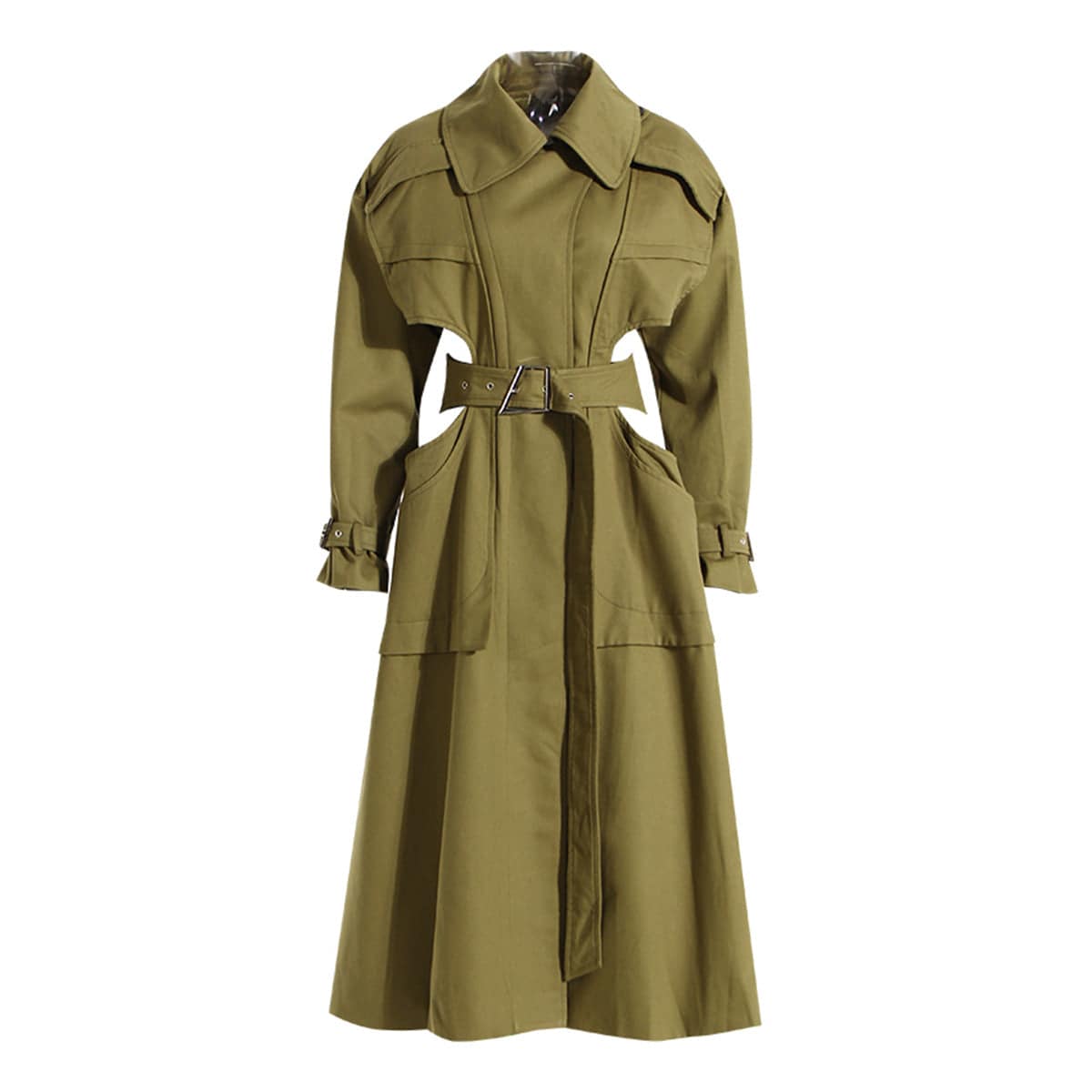 Elevated Spring/Autumn Long Trench Coat with Cutout Design