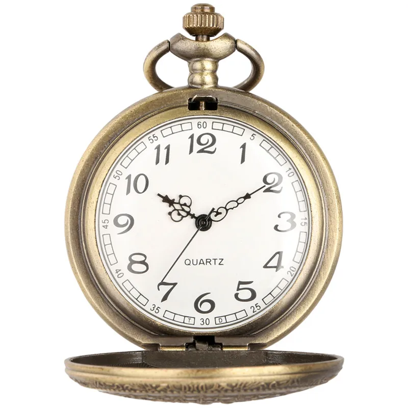 Bronze Engraved Constellation Full Hunter Antique Quartz Pocket Watch for Men Women Necklace Pendant Chain Collectable Timepiece